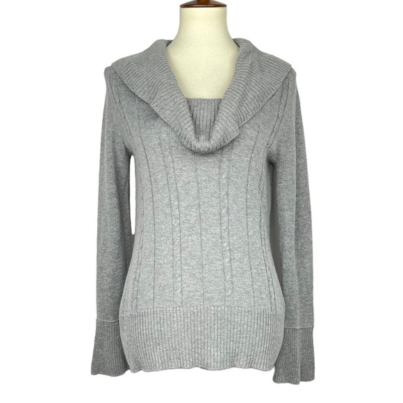Chico’s Grey Cable Knit Cowl Neck Sweater Wool Cashmere Blend Size 0 Womens 4 - Picture 1 of 10